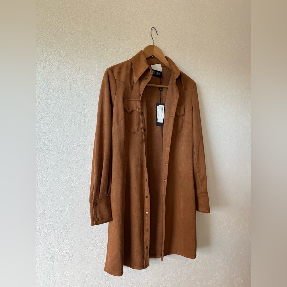Lucchese Western Suede Mini Dress – Camel Brown, Snap Front, Size M
